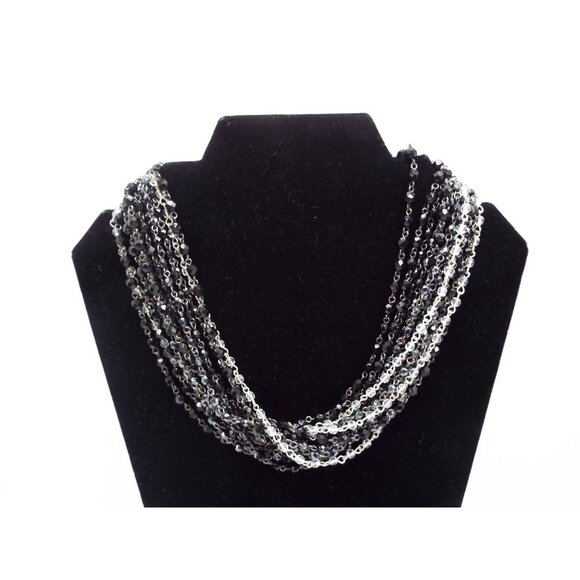 Vintage Carolee Black and Clear Multistrand Beaded Choker Necklace - Picture 11 of 11